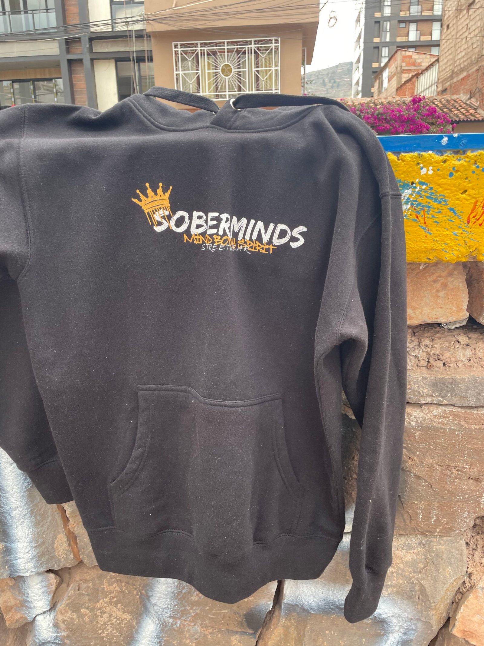Soberminds recovery hoodie close detail