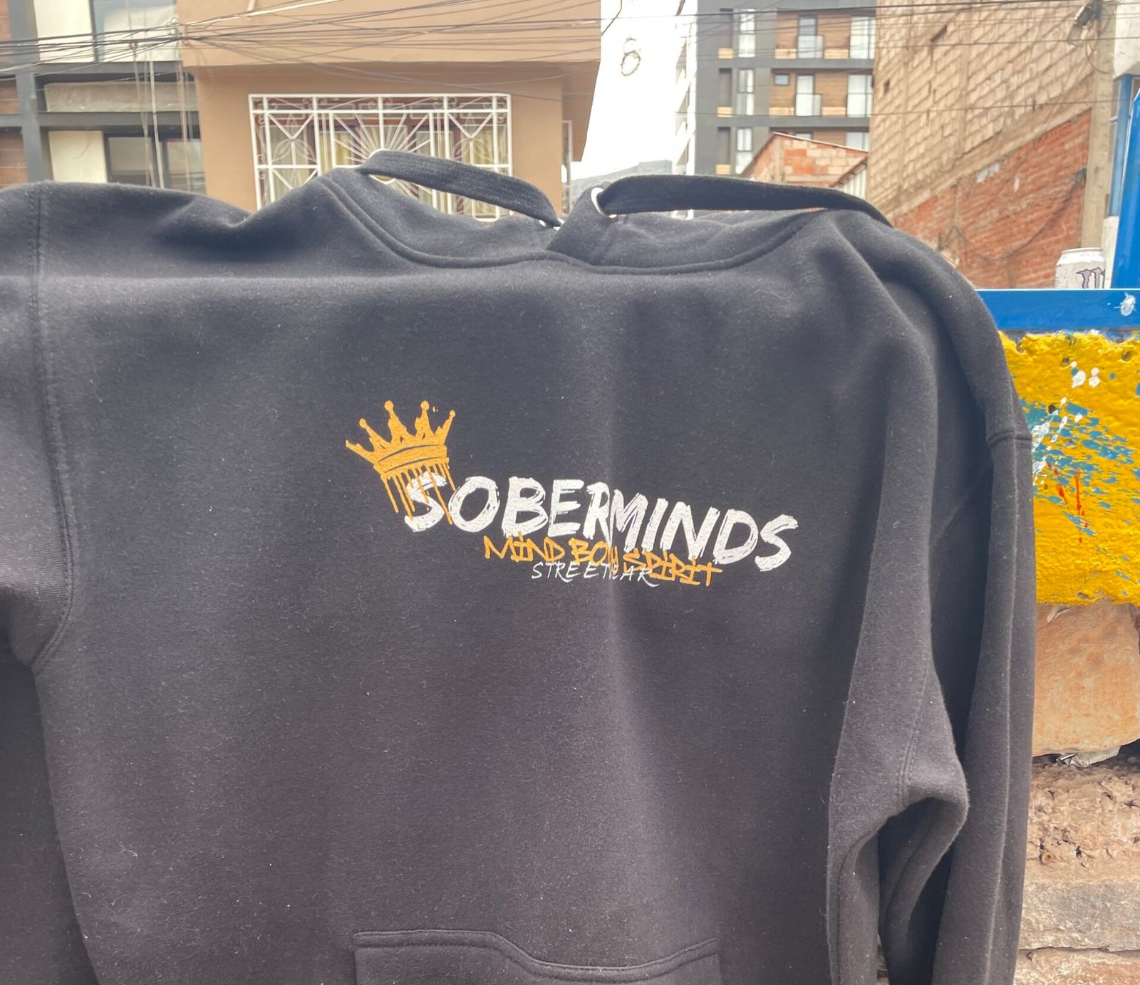 Soberminds recovery hoodie close detail