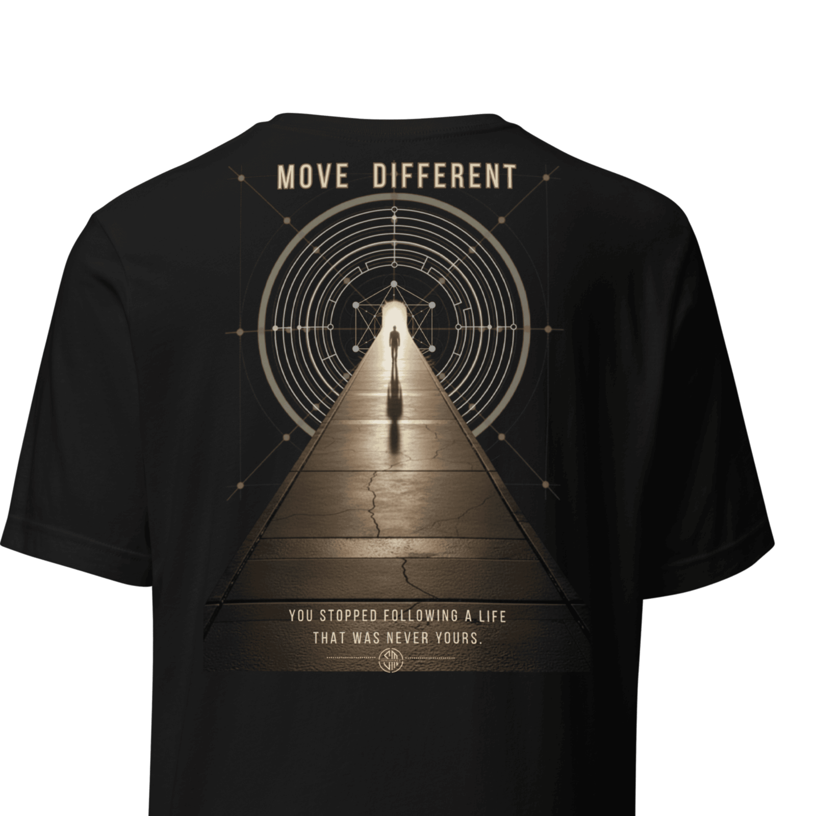 Move Different sober shirt — close-up fabric and print detail