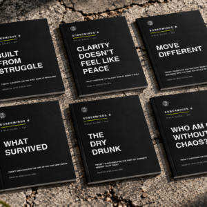 Six Soberminds recovery journal prompts PDF field guide books arranged as a complete collection
