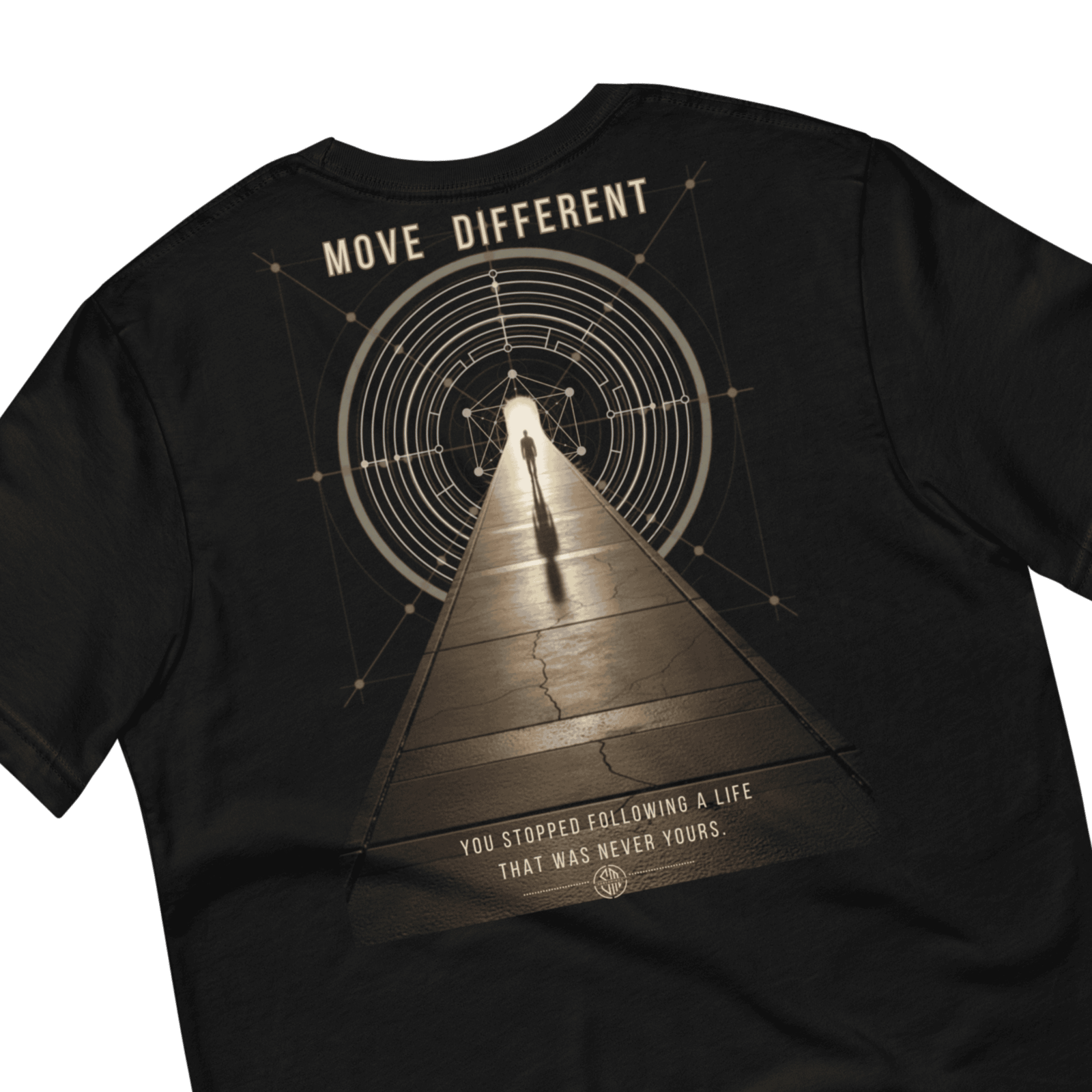 Move Different sober shirt — Metatron's Cube back graphic on black tee