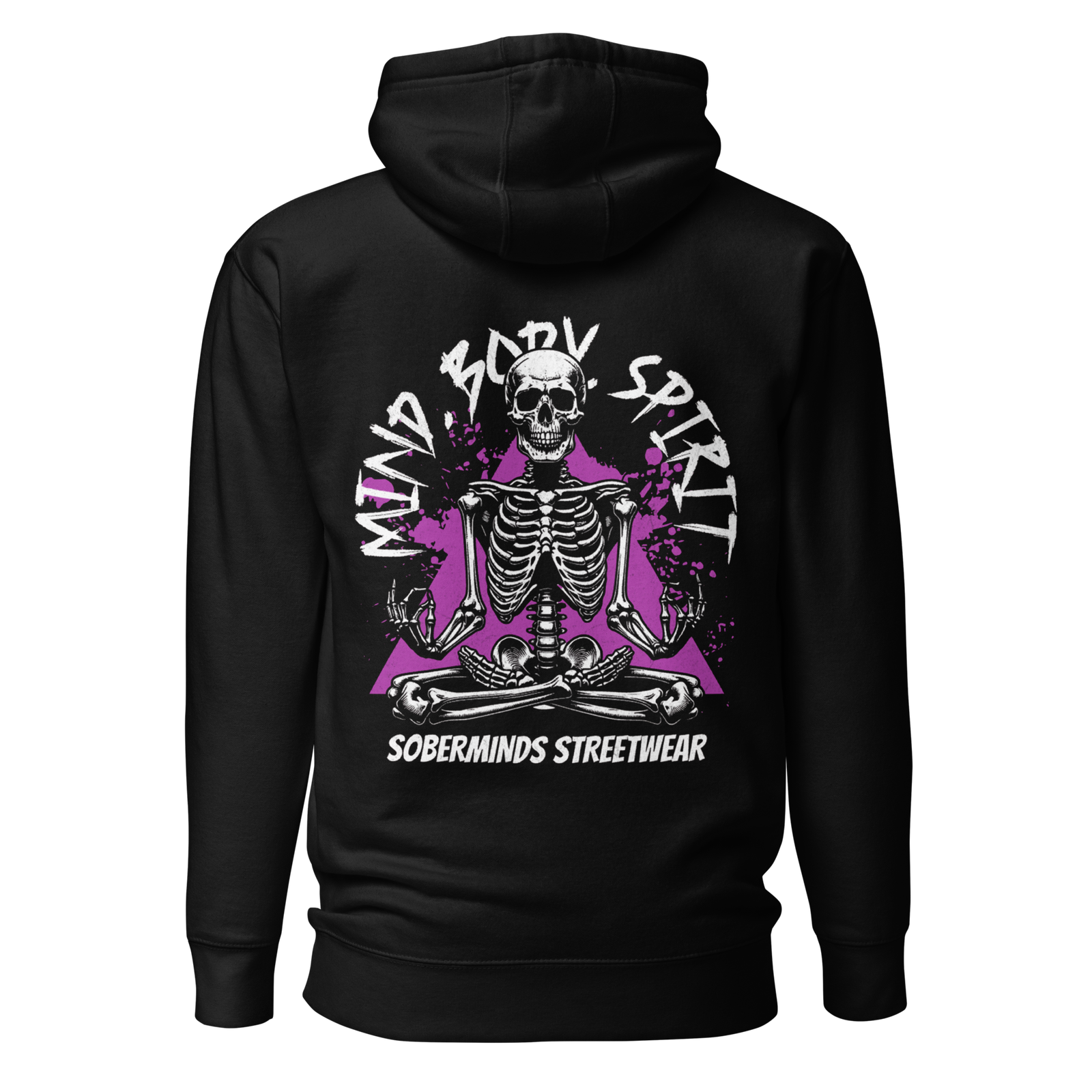 Mind Body Spirit Recovery Hoodie by Soberminds, back view of recovery hoodie